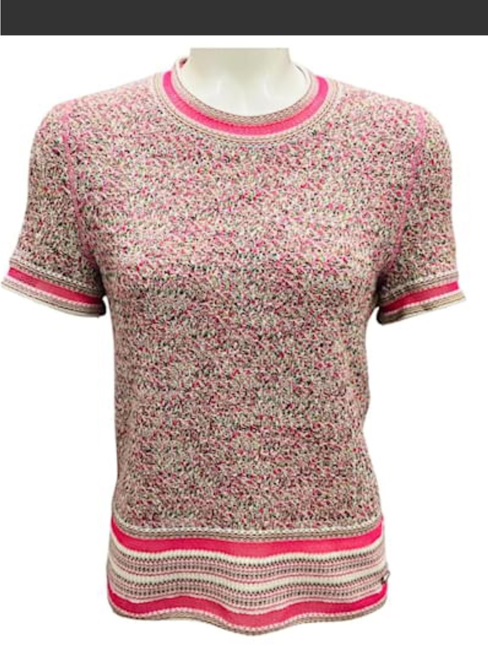 Chanel Pink Multi 2017 Short Sleeved Tweed Knit Sweater Cotton